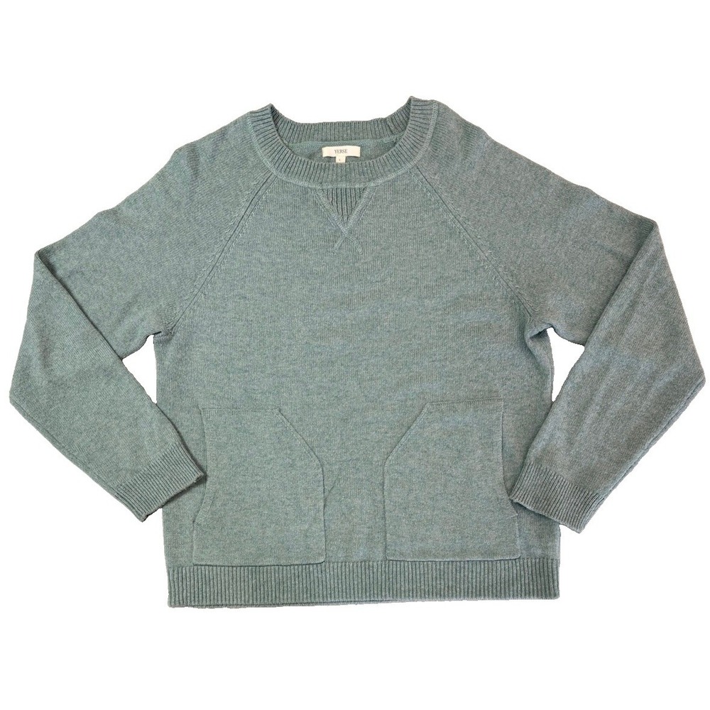 YERSE Cashmere Blend Sweater Womens Large L Sage Mint Green Crewneck Pocket Knit